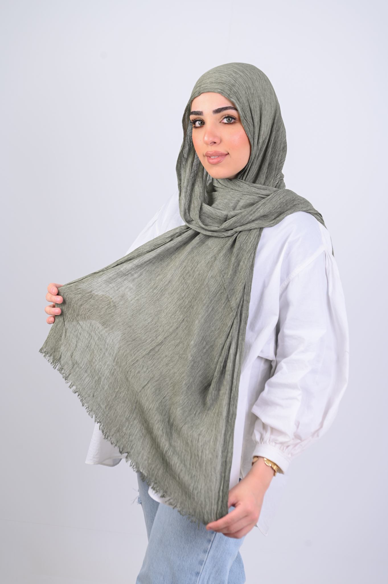 Ruffled Cotton Olive Green